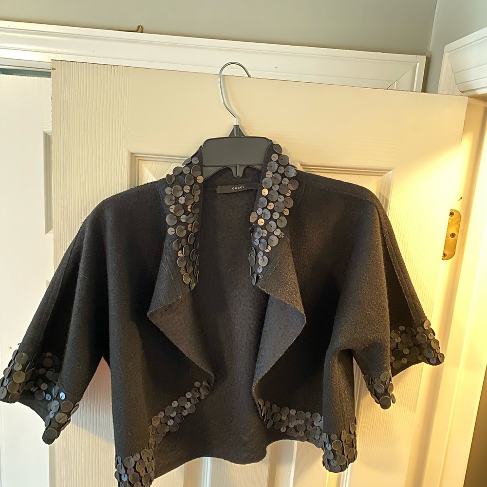 Vintage Gucci Wool and Leather capelet/jacket